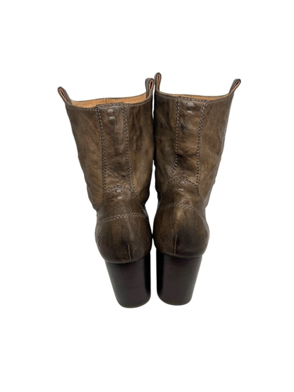 Frye Carson Mid Heel Short Leather Ankle Boots Brown Western Style Size 6.5 - Picture 6 of 15